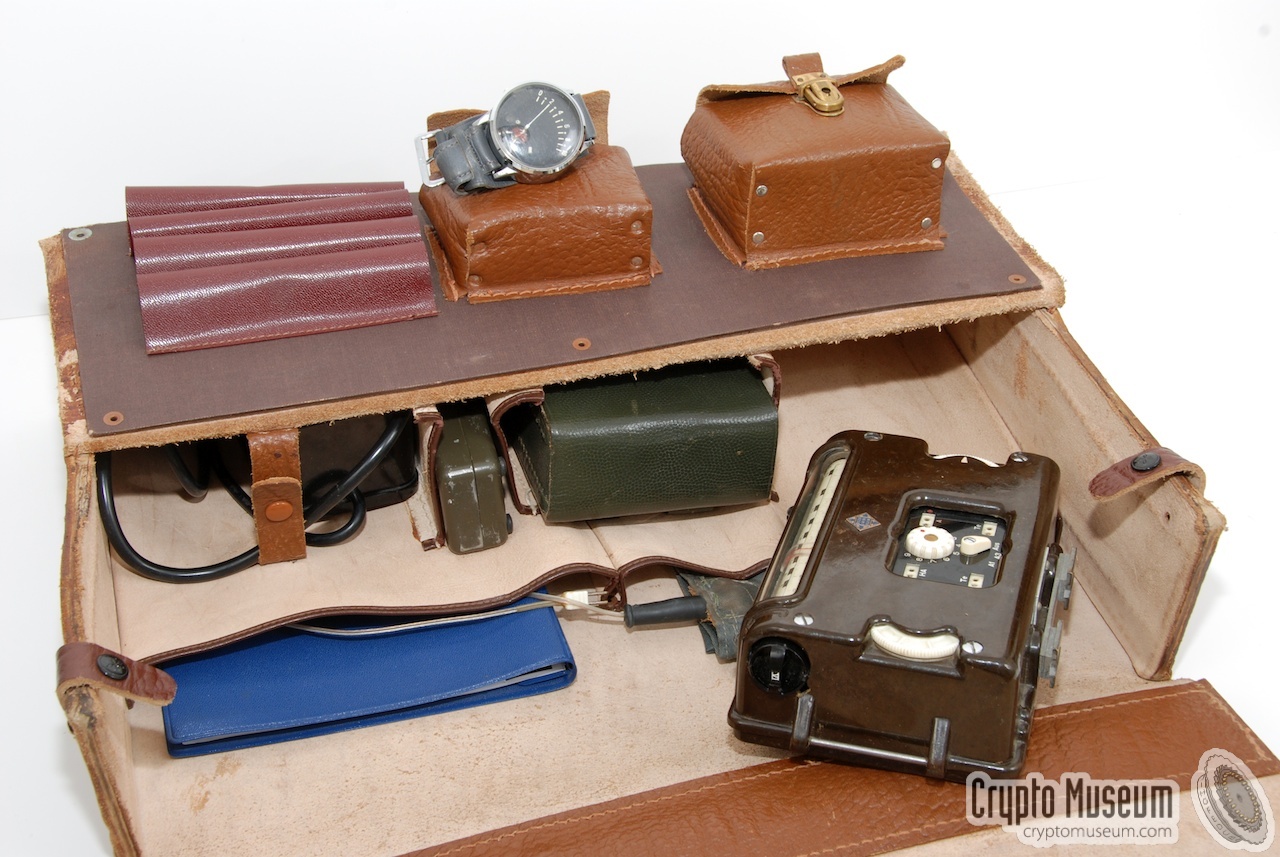 The open leather briefcase, revealing its contents