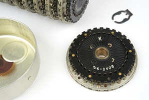 Close-up of a 5K wheel that has been removed from the spindle