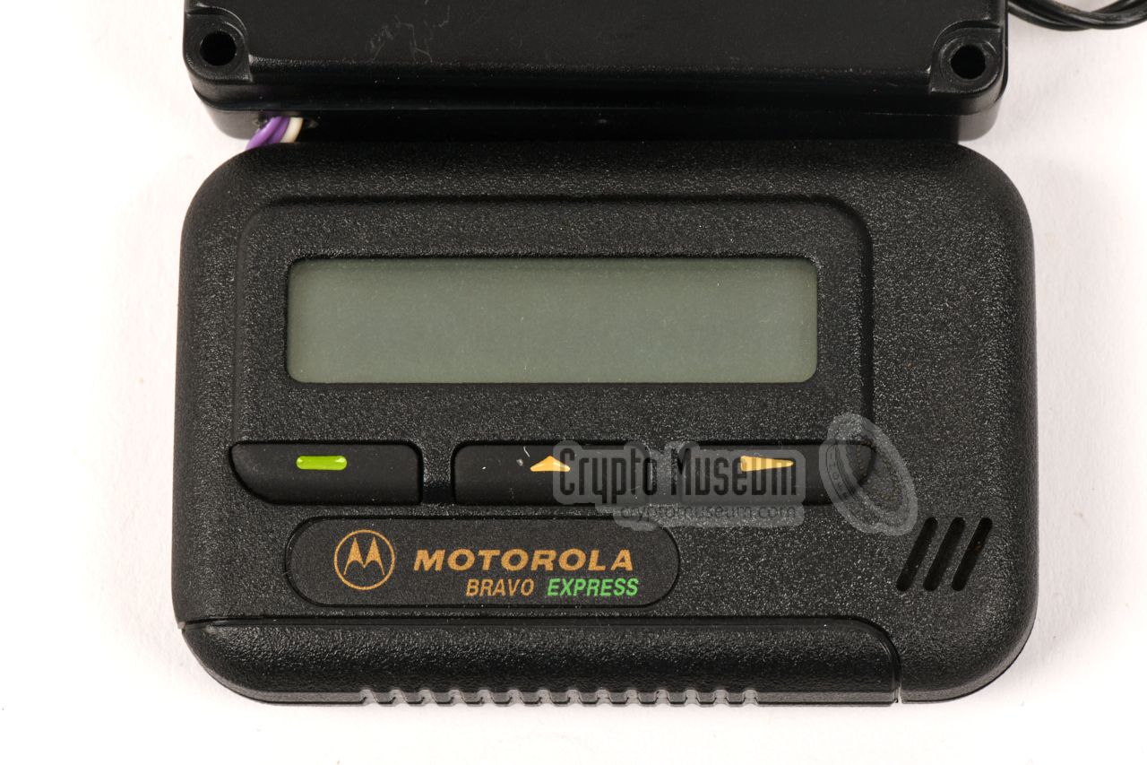 Motorola Bravo Express pager glued to an FM radio bug