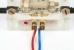 Red and blue wires connected to the detector