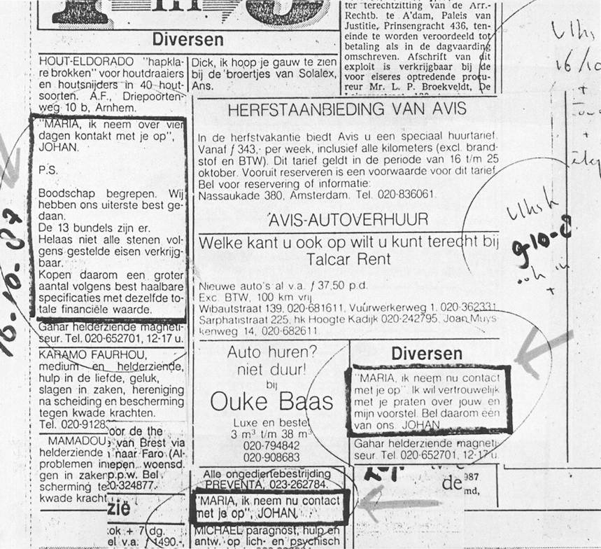 Ferdi Elsas and the Heijn family communicated through coded ads in the newspaper [6]