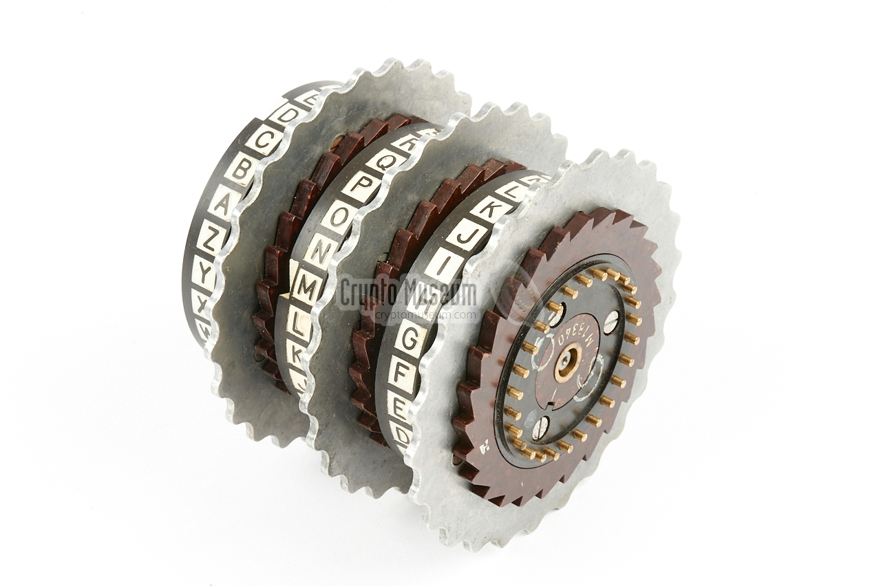 Set of three Naval Enigma wheels, seen from the right