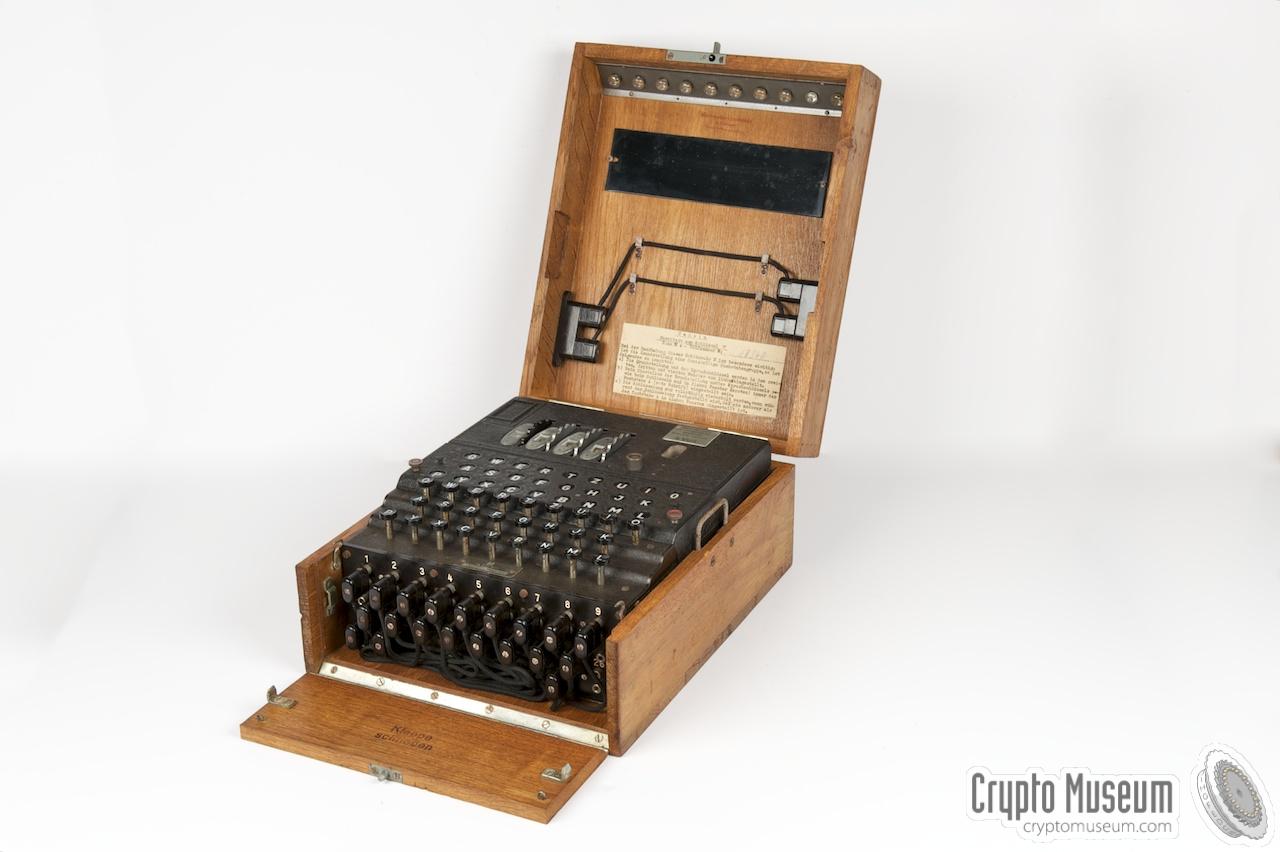 Perspective view of Enigma M4 with open lid and open flap