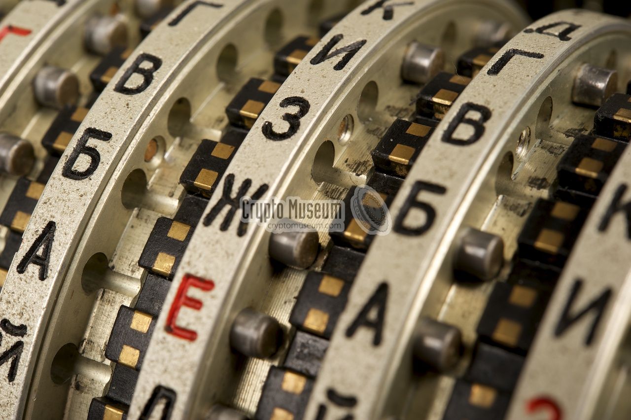 Close-up of the cipher wheels