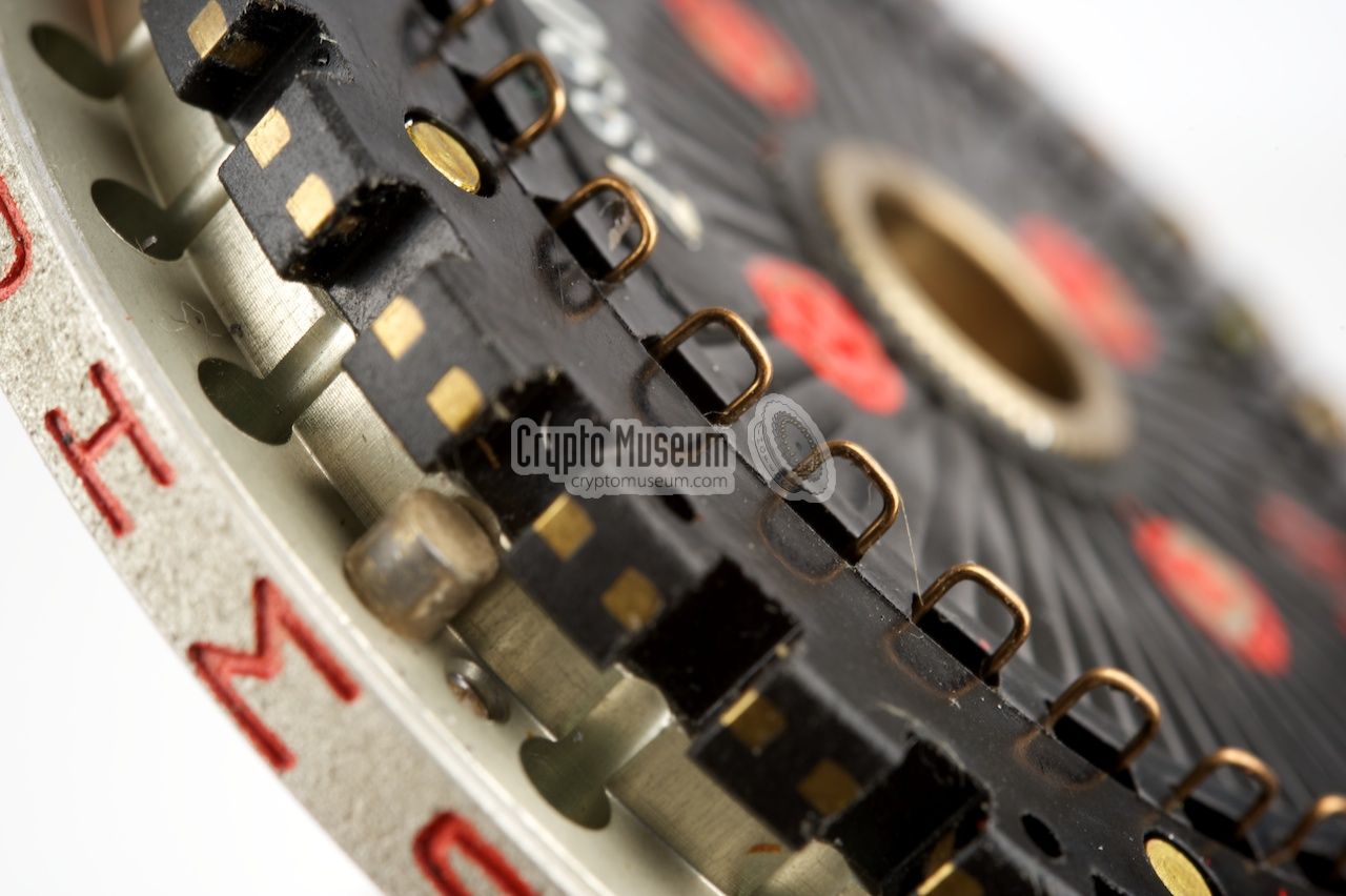 Close-up of the pins that control wheel stepping