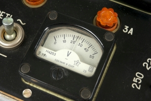 Close-up of the meter showing a reading of 24V