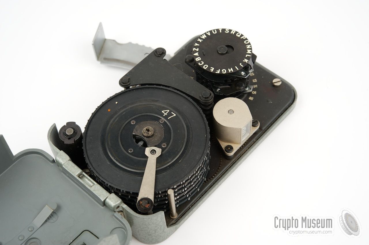 The interior of the CD-57 with 6 cipher wheels