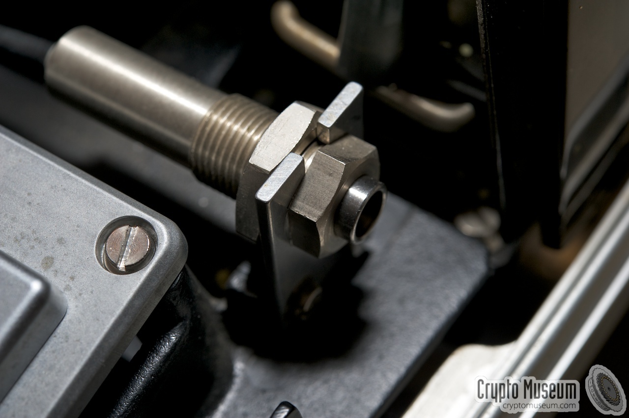 The rightmost cable-operated case lock, controlled by the primary KESO key, Shown here in opened state.