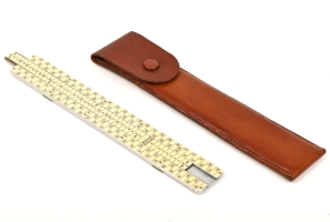 Swiss Rglette slide rule strip cipher with leather wallet
