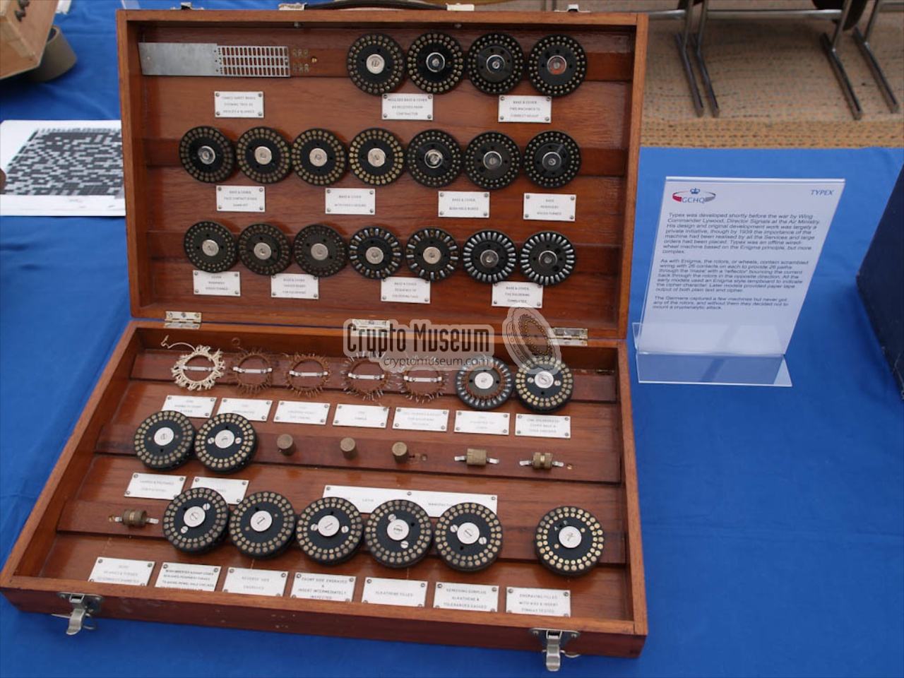 Typex wheel cores displayed by CGHQ in 2009. Photograph courtsey Kevin Coleman [2].