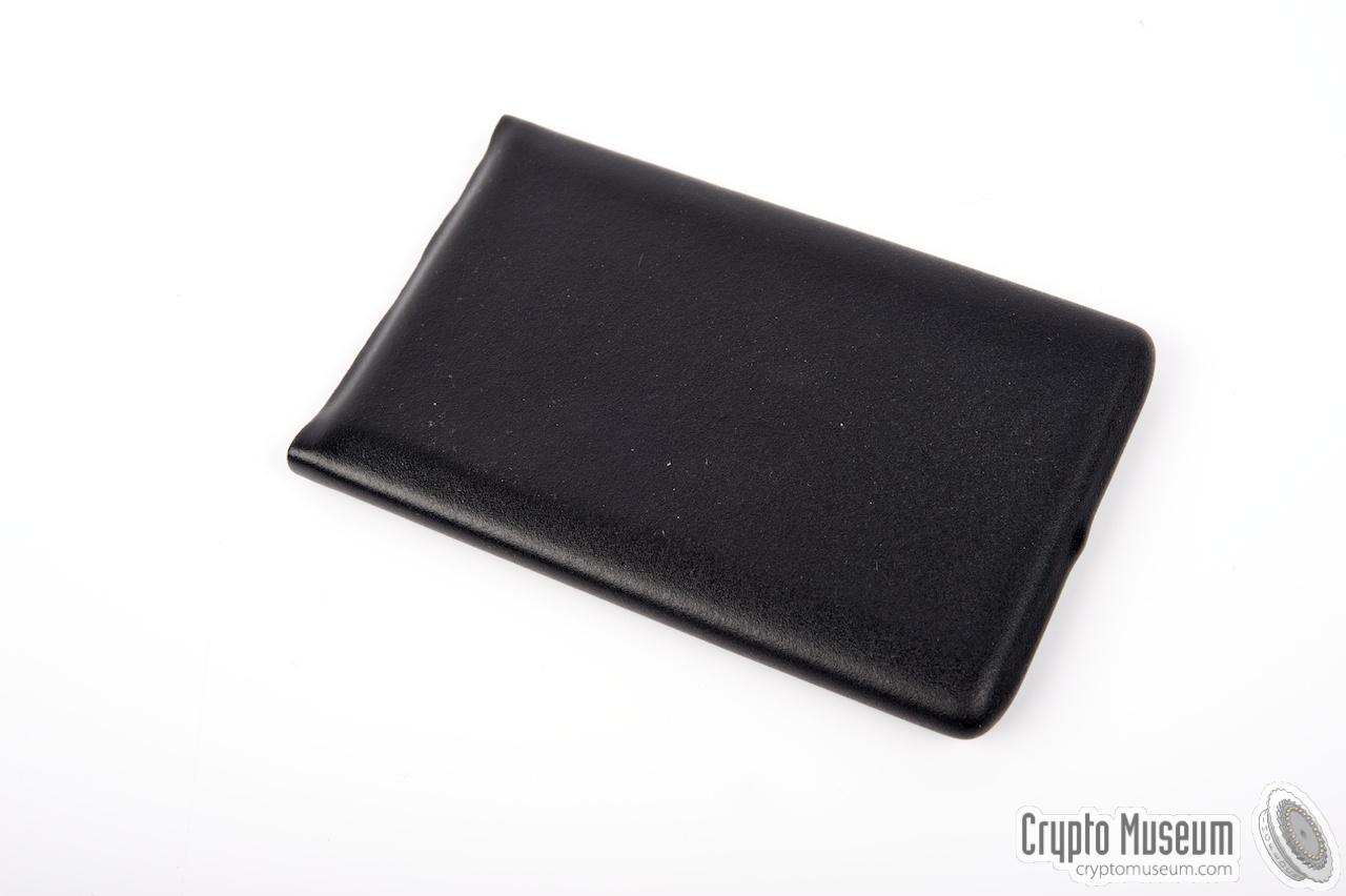 The Fortezza Crypto Card stored in a protective black pouch