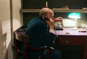 Exhibit at the Churchill War Rooms in London, showing the Prime Minister operating the transatlantic phone.