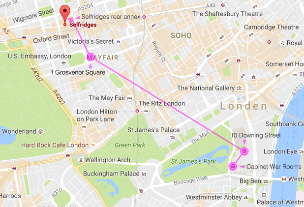 Map of London showing the four locations. Image via Google Maps, click for a close-up.