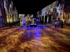 Video projections on the walls. In the foreground our Enigma M4