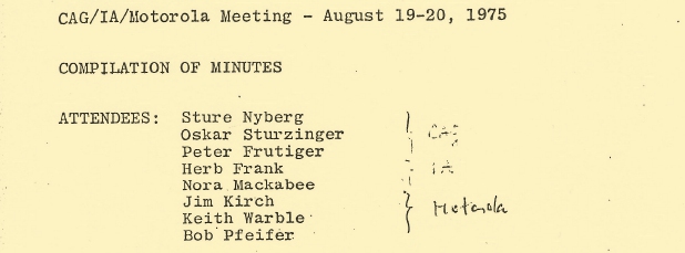 Minutes of a meeting on 19 and 20 August 1975 between Crypto AG (CAG), Intercom Associates (IA) and Motorola - click to read the entire document