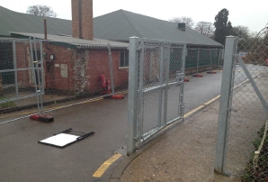 The new gate between H-Block and the rest of the park. In the background the refurbished Hut 6. Photograph � Copyright TNMOC.