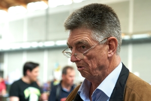 Hans Bühler visiting the Crypto Museum stand and the HAM RADIO show in Friedrichshafen (Germany) in 2014