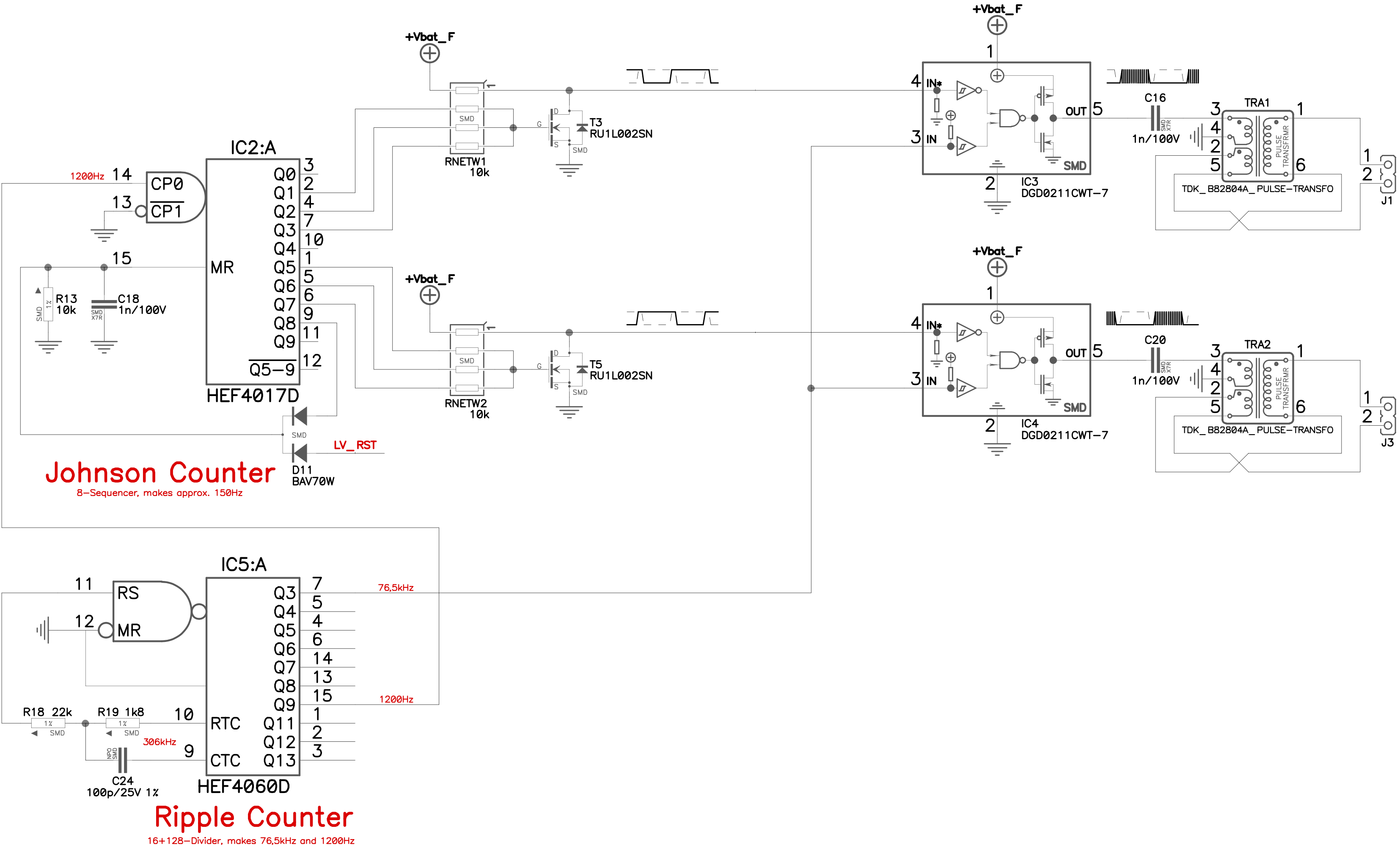 Circuit diagram of the 150 Hz oscillator. Click to view the full circuit diagram as a PDF file.  Copyright Crypto Museum 2024.