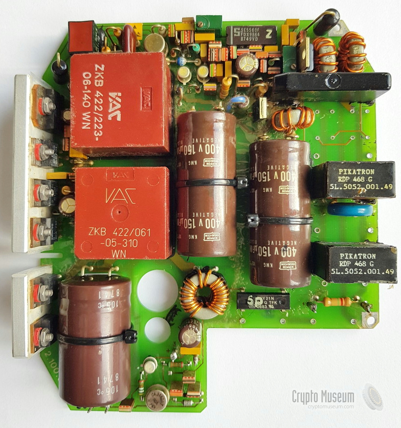 PCB with the RIFA capacitors removed. Photograph by Karsten Hansky [3].
