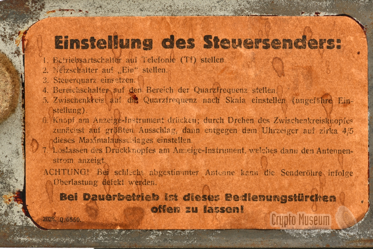 Instruction on the inside of the front door