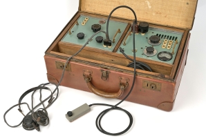RN-3 in suitcase, with headphones and morse key connected